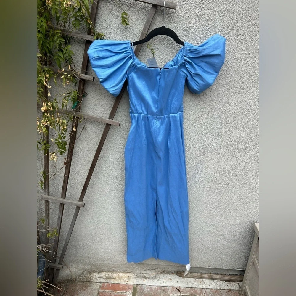 Abercrombie & Fitch Taffeta Off-The-Shoulder Midi Dress in French Blue NEW! - Picture 6 of 6